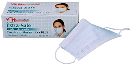 Valumax Extra-Safe Ear-Loop Face Masks Non-Woven Inner Layer Sky Blue ...
